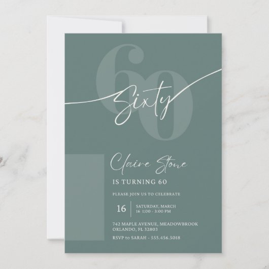 Elegant Sage Gray 60th Birthday Invitation (Devant)