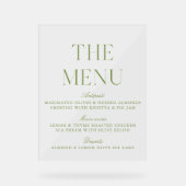Elegant Sage Green Acrylic Wedding Menu Sign (Recto)