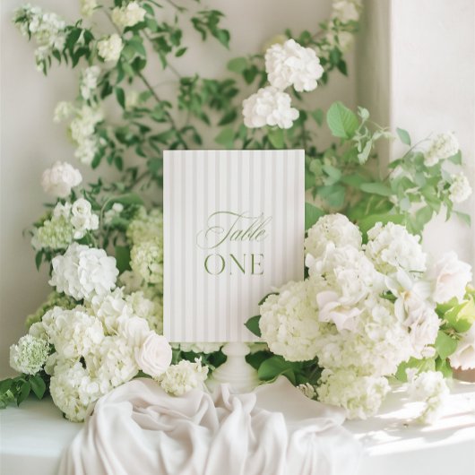 Elégant Sage Green & Beige Mariage Numéro de table
