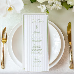Elégant Sage Green & Beige Striped Mariage Menu
