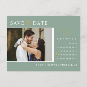 Elegant Sage Green Bewaar de datum Kalender QR Cod Briefkaart