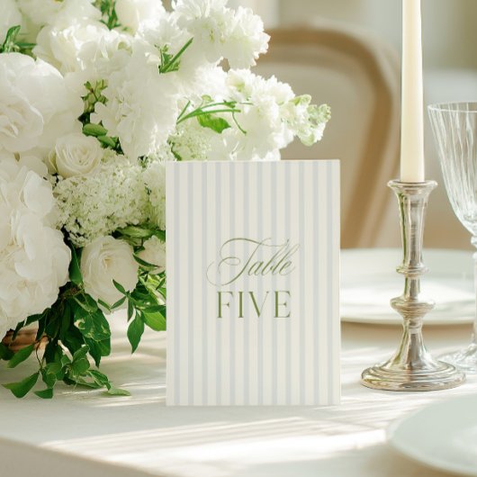 Elégant Sage Green & Blue Mariage Numéro de table