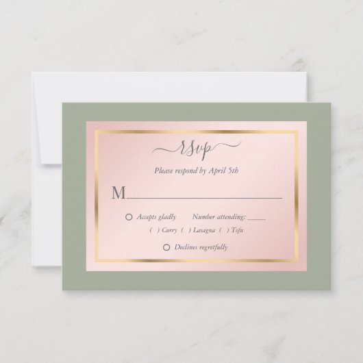 Elégant Sage Green Blush Gold Wedding Cartes RSVP (Devant)