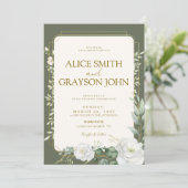 Elegant Sage Green Boho Floral Modern Wedding Kaart (Staand voorkant)