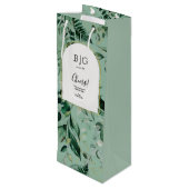 Elegant Sage Green Botanical bruiloft Wijn Cadeautas (Achterkant Gekanteld)