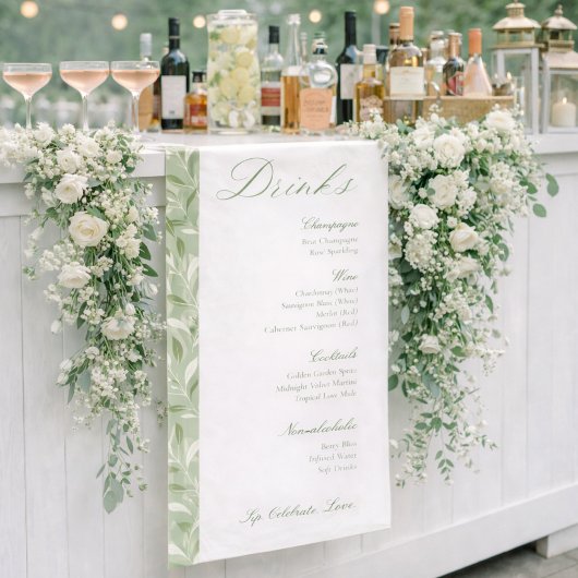 Elegant Sage Green Botanical Wedding Drinks Menu Spandoek