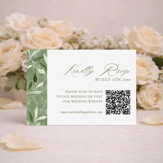 Elegant Sage Green Botanical Wedding Qr Code RSVP