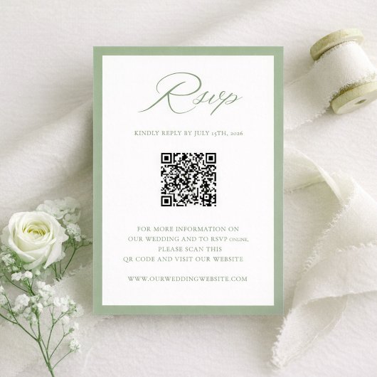 Elegant Sage Green Botanical Wedding RSVP Card