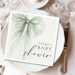 Elegant Sage Green Bow Baby Shower Servet
