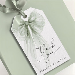 Elegant Sage Green Bow Baby Shower Thank You Cadeaulabel