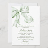 Elegant Sage Green Bow Gingham Baby shower Kaart (Voorkant)