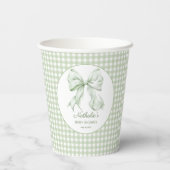 Elegant Sage Green Bow Gingham Baby shower Papieren Bekers