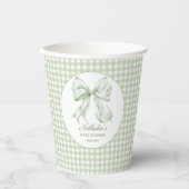 Elegant Sage Green Bow Gingham Baby shower Papieren Bekers