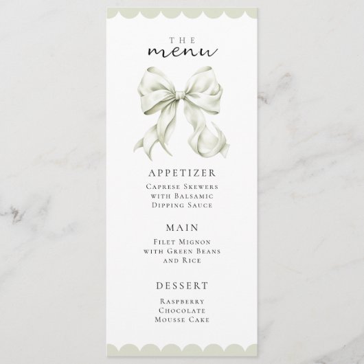 Elegant Sage Green Bow Menu (Devant)