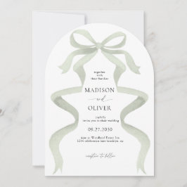 Elegant Sage Green Bow Monogram Arch Wedding Kaart