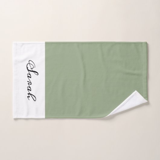 Élégant Sage Green Calligraphie Nom Ensemble de se (Serviette à main)