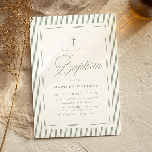 Elegant Sage Green Calligraphy Baptism Kaart