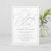 Elegant Sage Green Calligraphy Brunch met Bride Kaart (Staand voorkant)