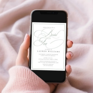 Elegant Sage Green Calligraphy Formal Bridal Tea Kaart