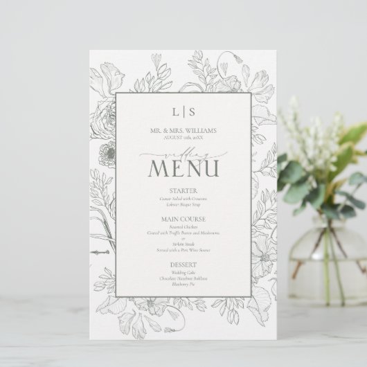 Elegant Sage Green Calligraphy Monogram Menu Card (Debout devant)