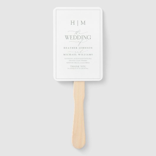 Elegant Sage Green Calligraphy Monogram Programme Handwaaier (Voorkant)