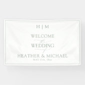 Elegant Sage Green Calligraphy Monogram Spandoek (Horizontaal)