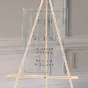 Elegant Sage Green Calligraphy Monogram Wedding Acryl Bord