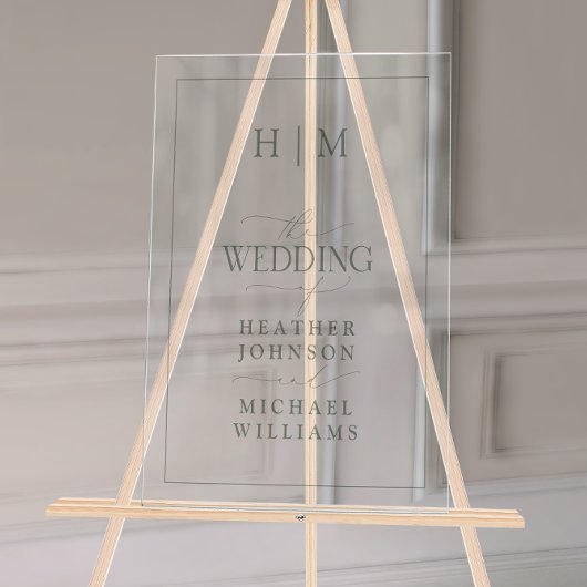 Elegant Sage Green Calligraphy Monogram Wedding Acryl Bord
