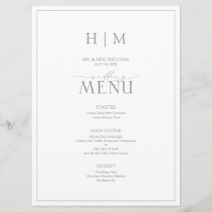 Elegant Sage Green Calligraphy Monogram Wedding Menu