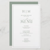 Elégant Sage Green Calligraphy Monogramme Menu (Devant / Derrière)
