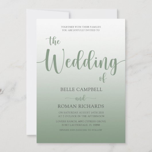 Elegant Sage Green Calligraphy Script Wedding Kaart (Voorkant)