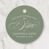 Elegant Sage Green Calligraphy Wedding Bedankjes Labels (Voorkant)