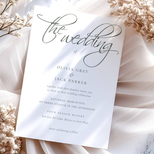 Elegant Sage Green Calligraphy Wedding Kaart