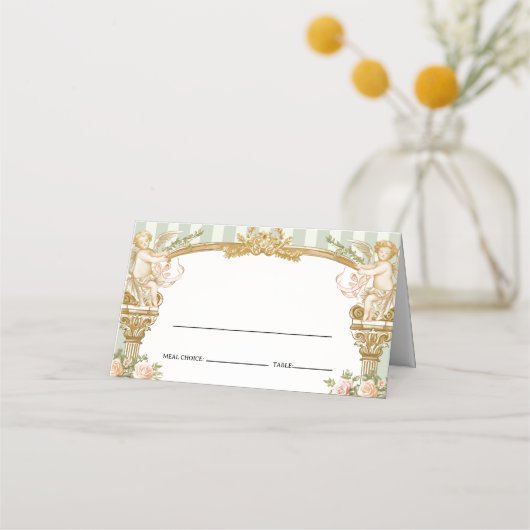 Elegant Sage Green Cherub Wedding Place Card (Voorkant)
