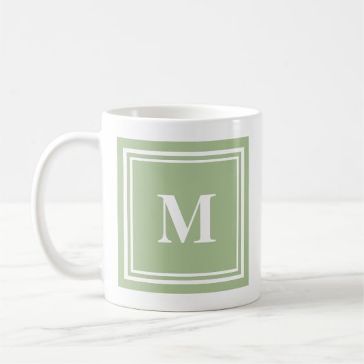 Elegant Sage Green Colored Block Lijst Monogram Koffiemok (Links)