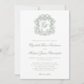Elegant Sage Green Crest Monogram Wedding Kaart (Voorkant)