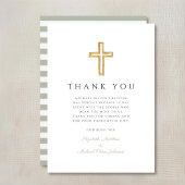 Elegant Sage Green Cross Baptism Bedankkaart