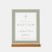 Elegant Sage Green Cross Boy Baptism Welcome (Recto)