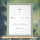 Elegant Sage Green Cross Boy Baptism Welcome Acryl Bord (Neutraal)