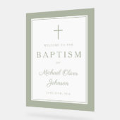 Elegant Sage Green Cross Boy Baptism Welcome Acryl Bord (Hoek)