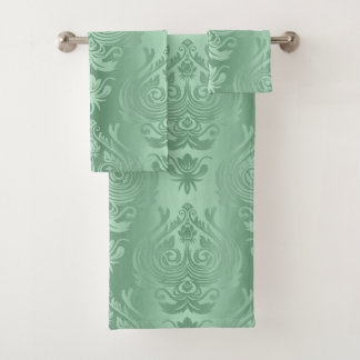 Elegant Sage Green Floral Damask Print Bad Handdoek