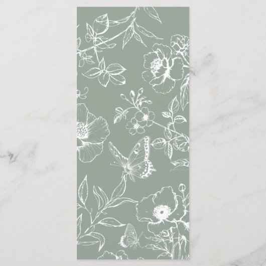 Elégant Sage Green Floral Garden Mariage Menu Plat (Dos)