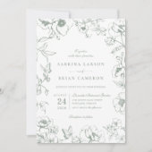 Elegant Sage Green Floral Garden QR Code Wedding Kaart (Voorkant)