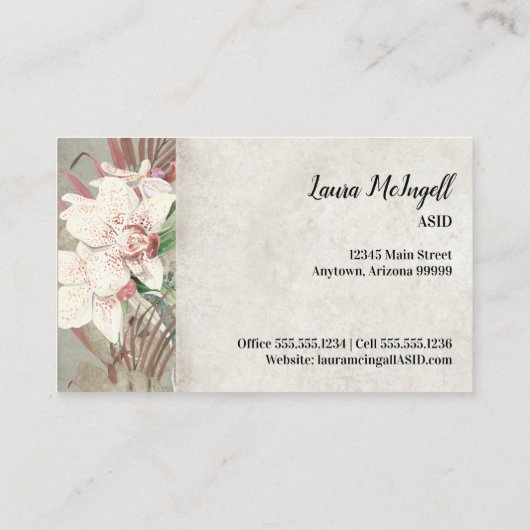 Elegant Sage Green Floral Orchid Foliage Greenery Visitekaartje (Achterkant)