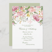 Elegant Sage Green Floral Script Wedding Kaart (Voorkant / Achterkant)