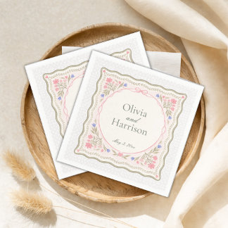 Elegant Sage Green Floral Wedding Cocktail Napkins Servet