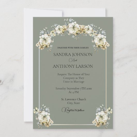 Elegant Sage Green Floral Wedding Invitation (Devant)