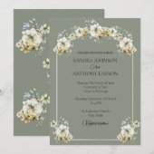 Elegant Sage Green Floral Wedding Invitation (Devant / Derrière)