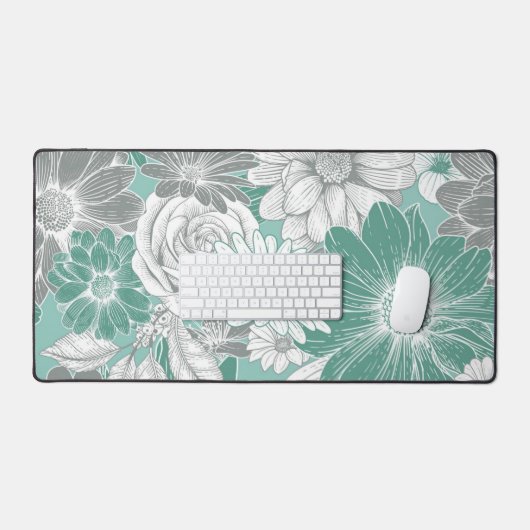 Elégant Sage Green Florals Mat de bureau (Clavier et souris)