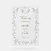 Elegant Sage Green French Floral Wedding Sign (Recto)